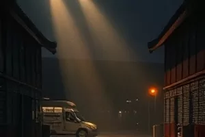 电影放映厅光影与悬浮片单界面概念图